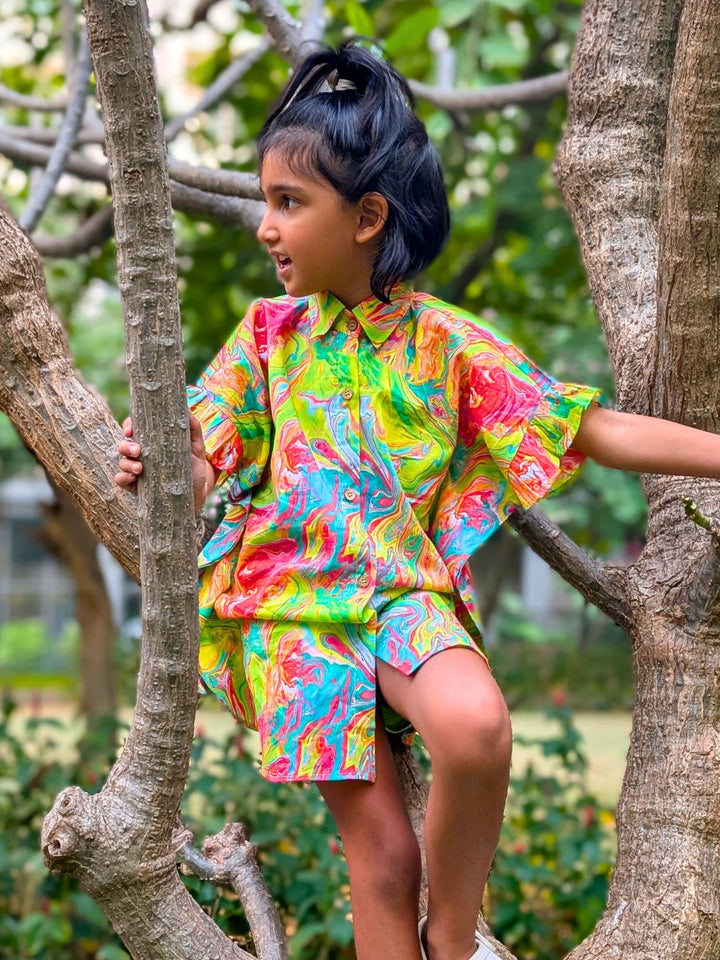 Holi print Kaftan Shirt for Girls, Women | Neon Holi
