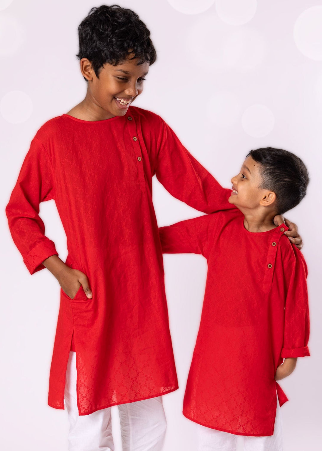 red festive cotton kurta round neck