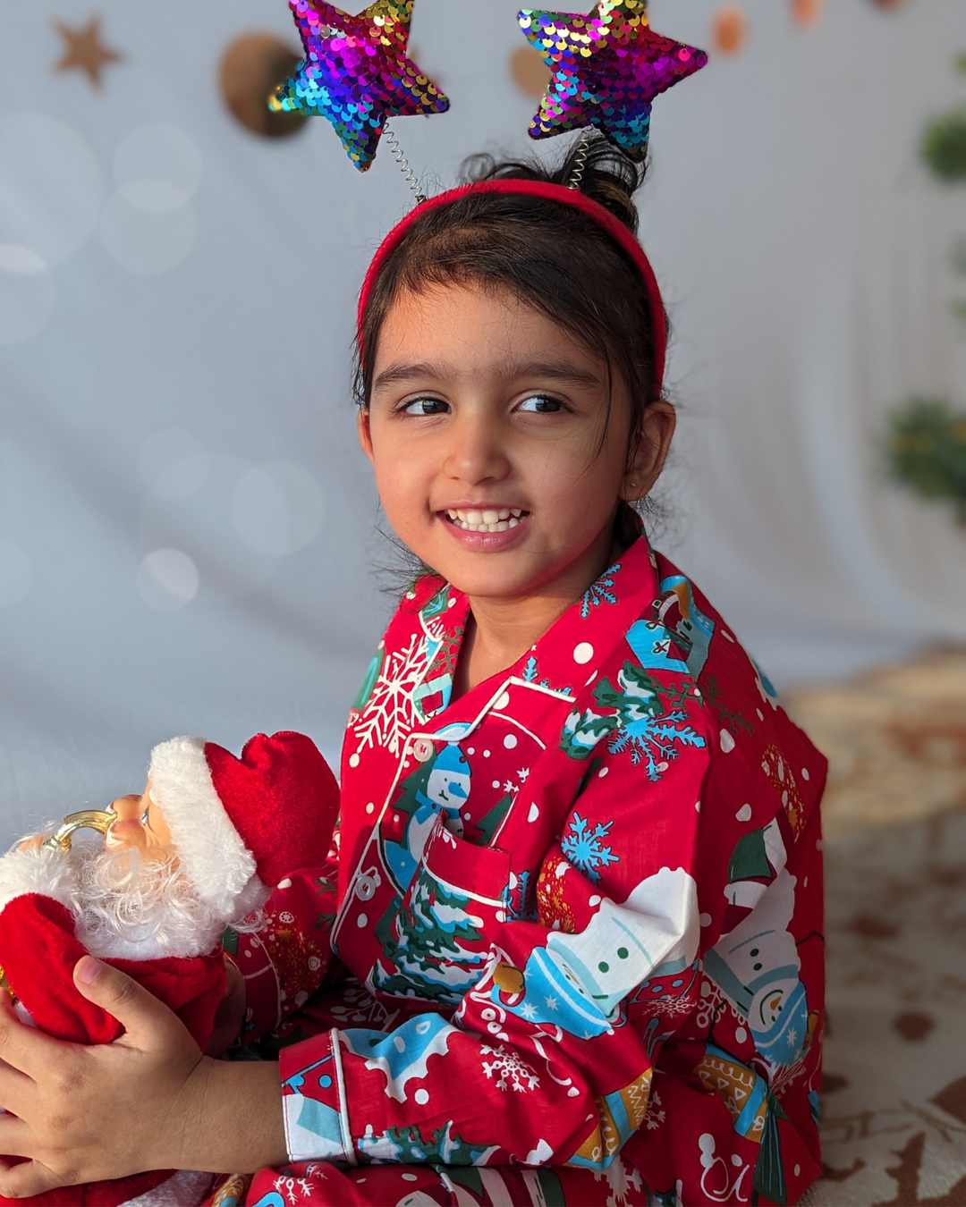 Cotton Night Suit for Kids | Jingle Bells - Red