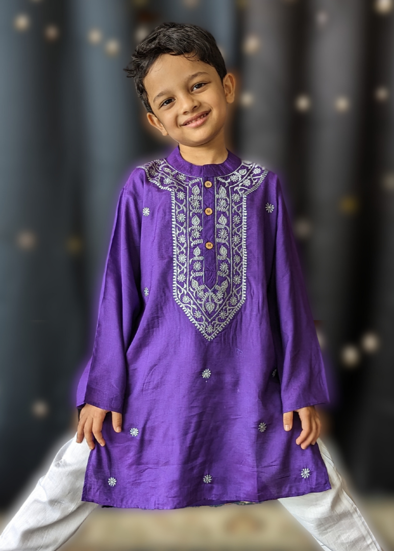 purple embroidered kurta for boys