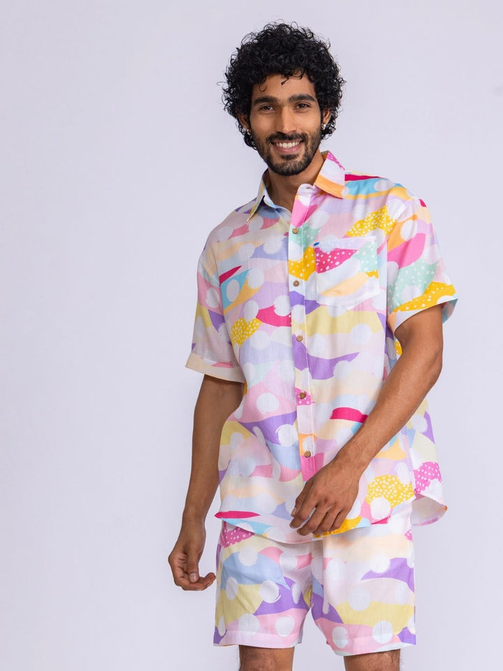 Men’s Cotton Shirt &amp; Shorts Set | Pastel Polka