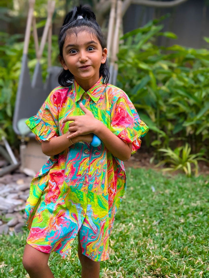 Holi print Kaftan Shirt for Girls, Women | Neon Holi