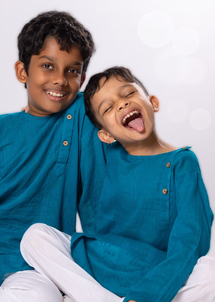 soft cotton boys kurta blue