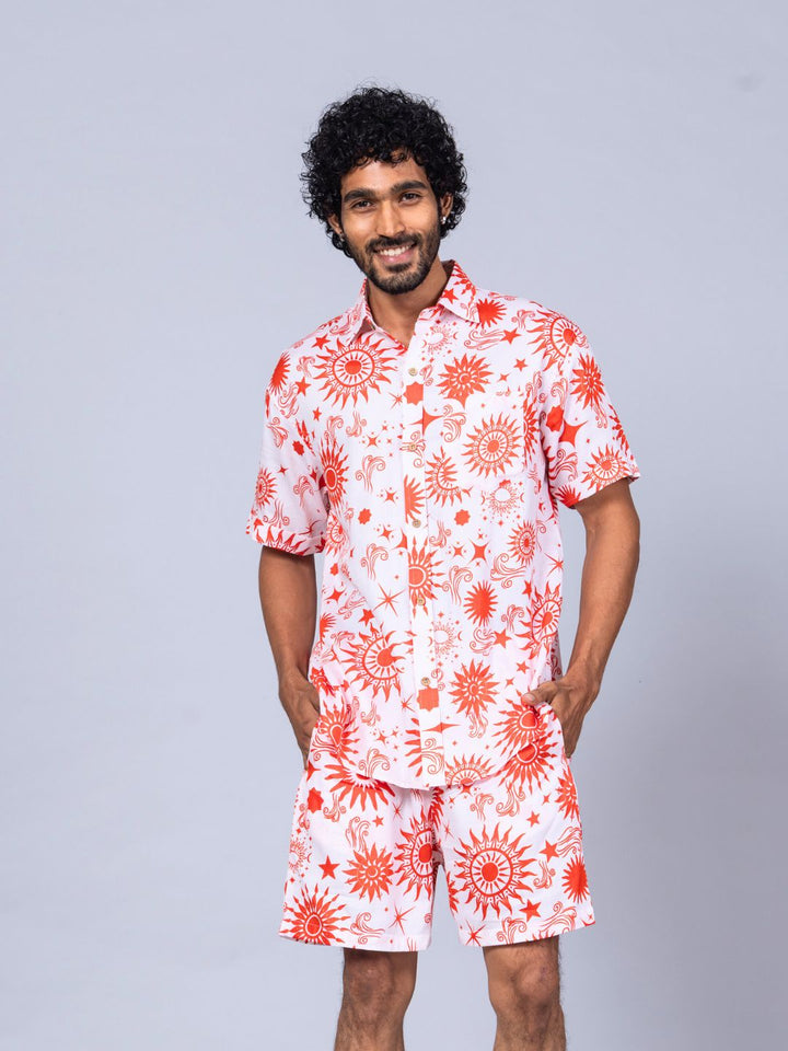 Men’s Cotton Shirt &amp; Shorts Set | Celestial Sun