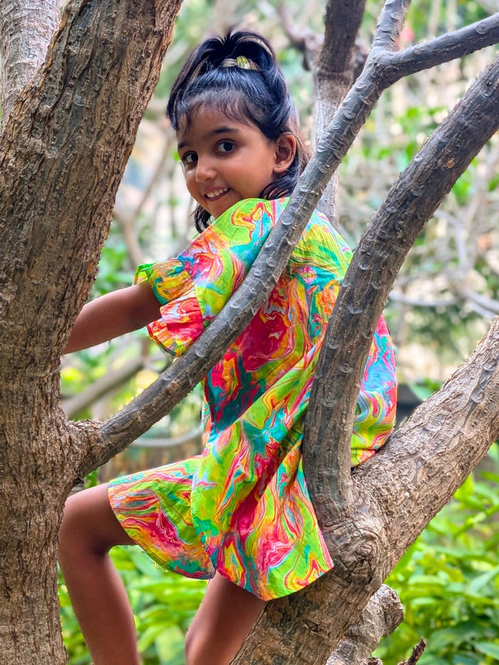 Holi print Kaftan Shirt for Girls, Women | Neon Holi