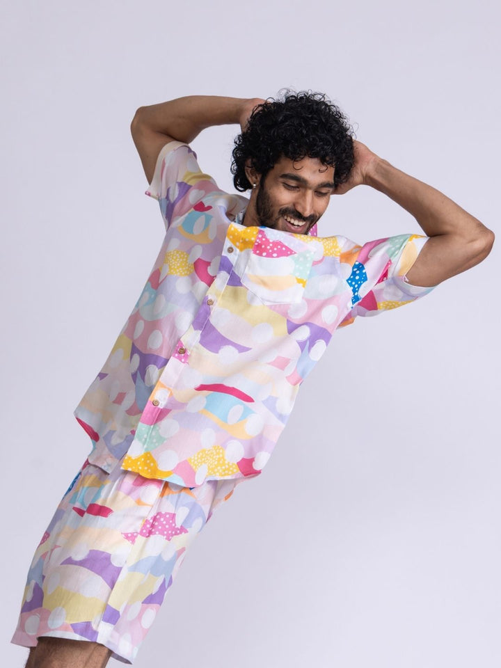 Men’s Cotton Shirt &amp; Shorts Set | Pastel Polka