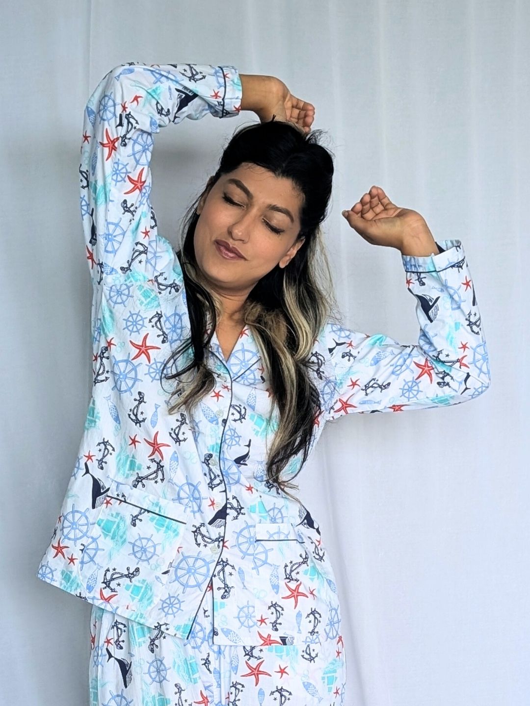 Nautical theme women’s cotton night suit – breathable cotton nightwear