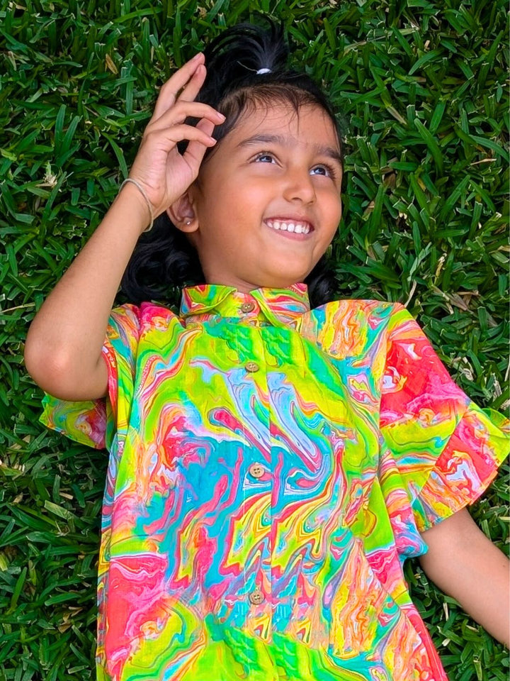 Holi print Kaftan Shirt for Girls, Women | Neon Holi