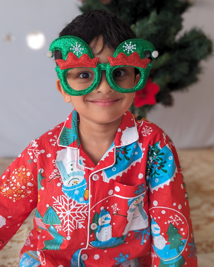 Cotton Night Suit for Kids | Jingle Bells - Red