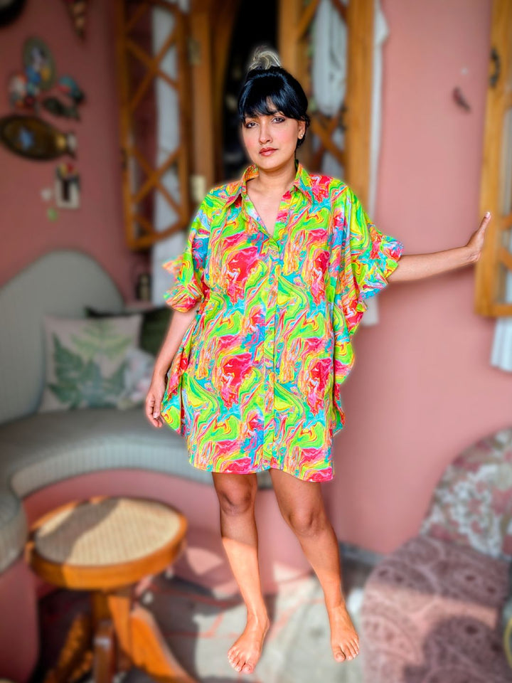 Holi print Kaftan Shirt for Girls, Women | Neon Holi