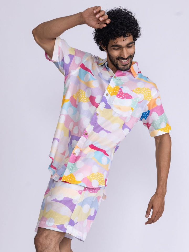 Men’s Cotton Shirt &amp; Shorts Set | Pastel Polka
