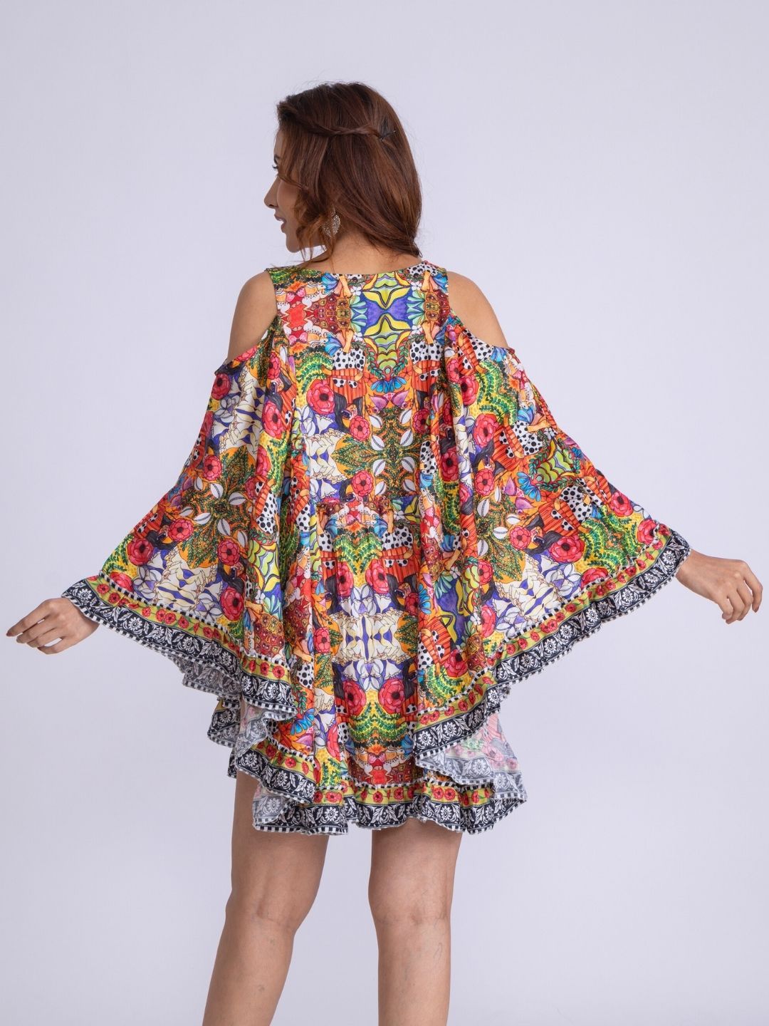 Women’s Cotton Cold-Shoulder Kaftan Dress – Ruby Print | Bold Summer Style by Tura Turi