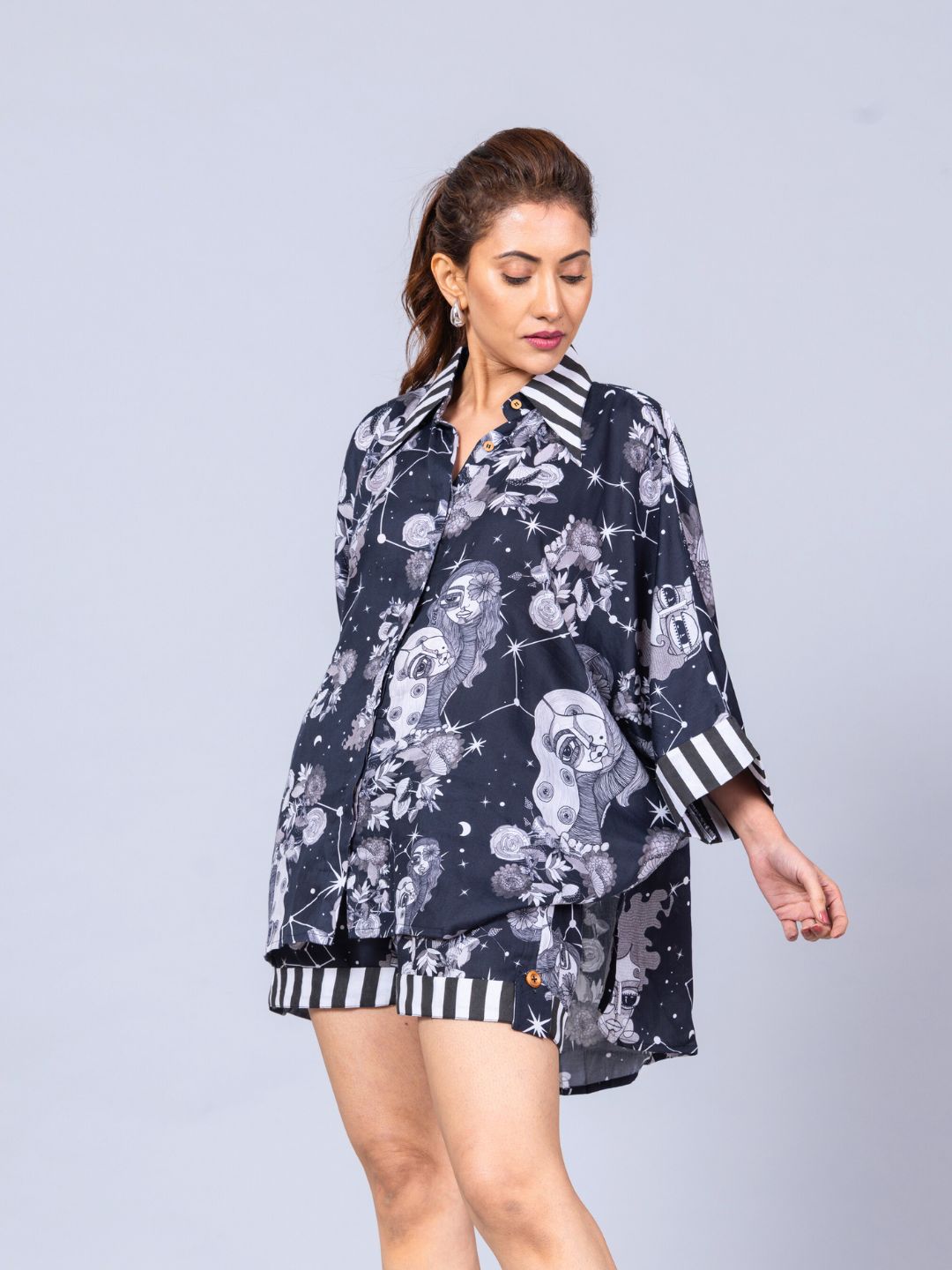 Women’s Cotton Top & Shorts Co-ord Set – Luna Print | Soft Summer Set by Tura Turi