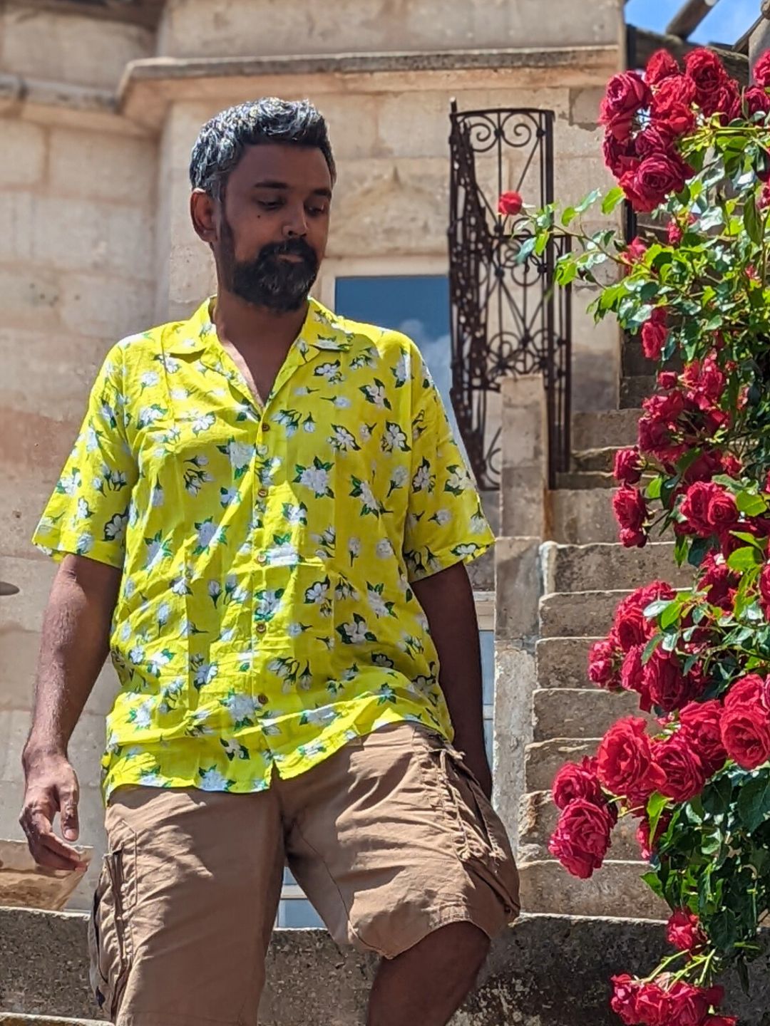 Neon Jasmine men’s cotton shirt – bold floral summer shirt