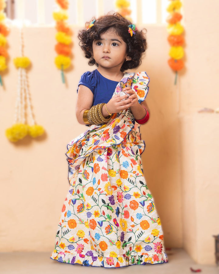 Prestitched Malmal Saree for Girls | Phool