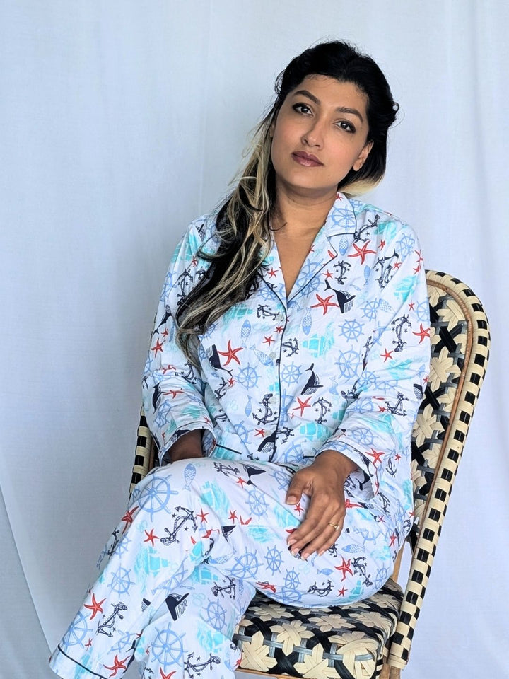 Nautical theme women’s cotton night suit – breathable cotton nightwear