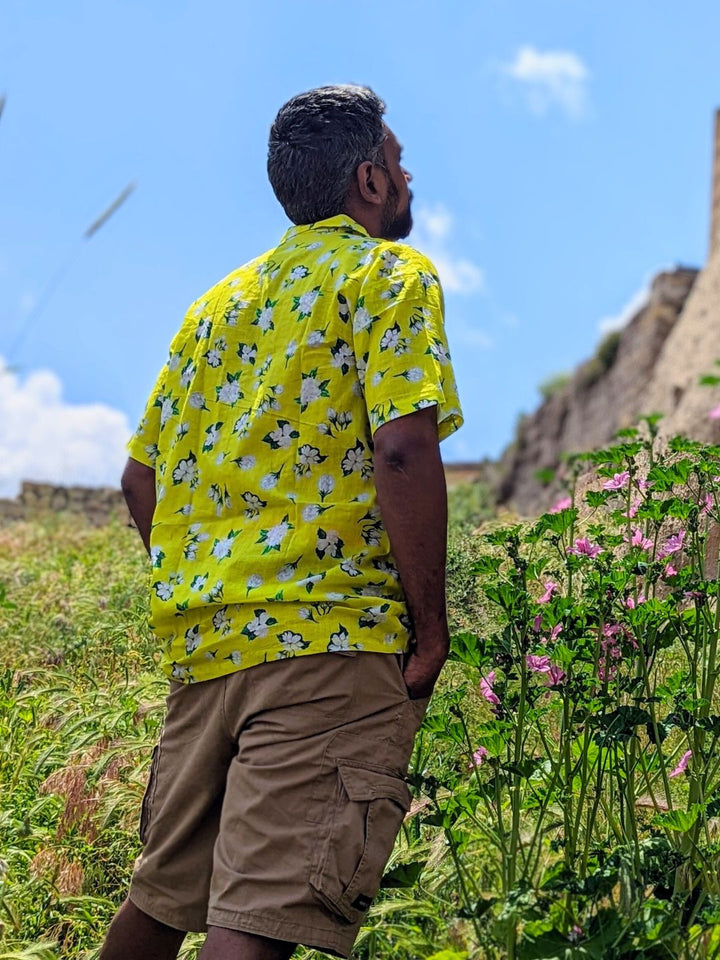 Neon Jasmine men’s cotton shirt – bold floral summer shirt