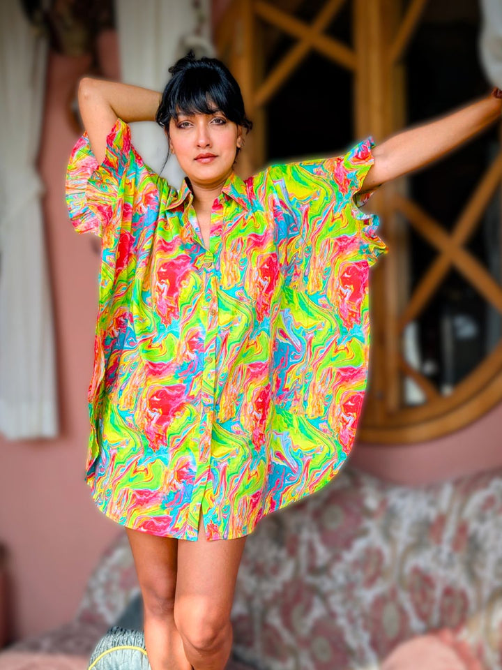 Holi print Kaftan Shirt for Girls, Women | Neon Holi