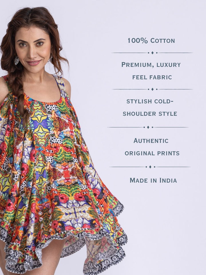 Women’s Cotton Cold-Shoulder Kaftan Dress – Ruby Print | Bold Summer Style by Tura Turi