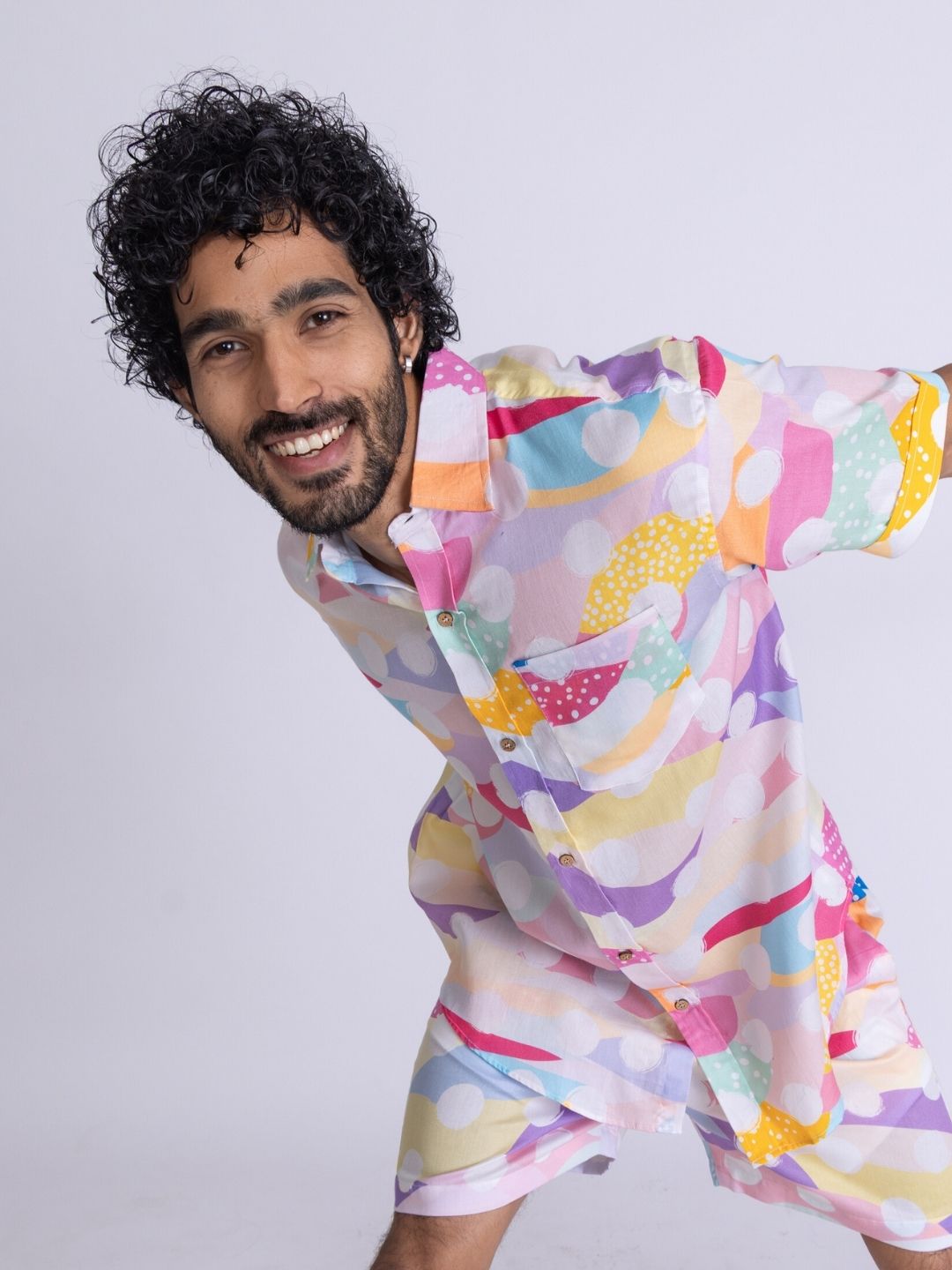 Men’s Cotton Shirt &amp; Shorts Set | Pastel Polka