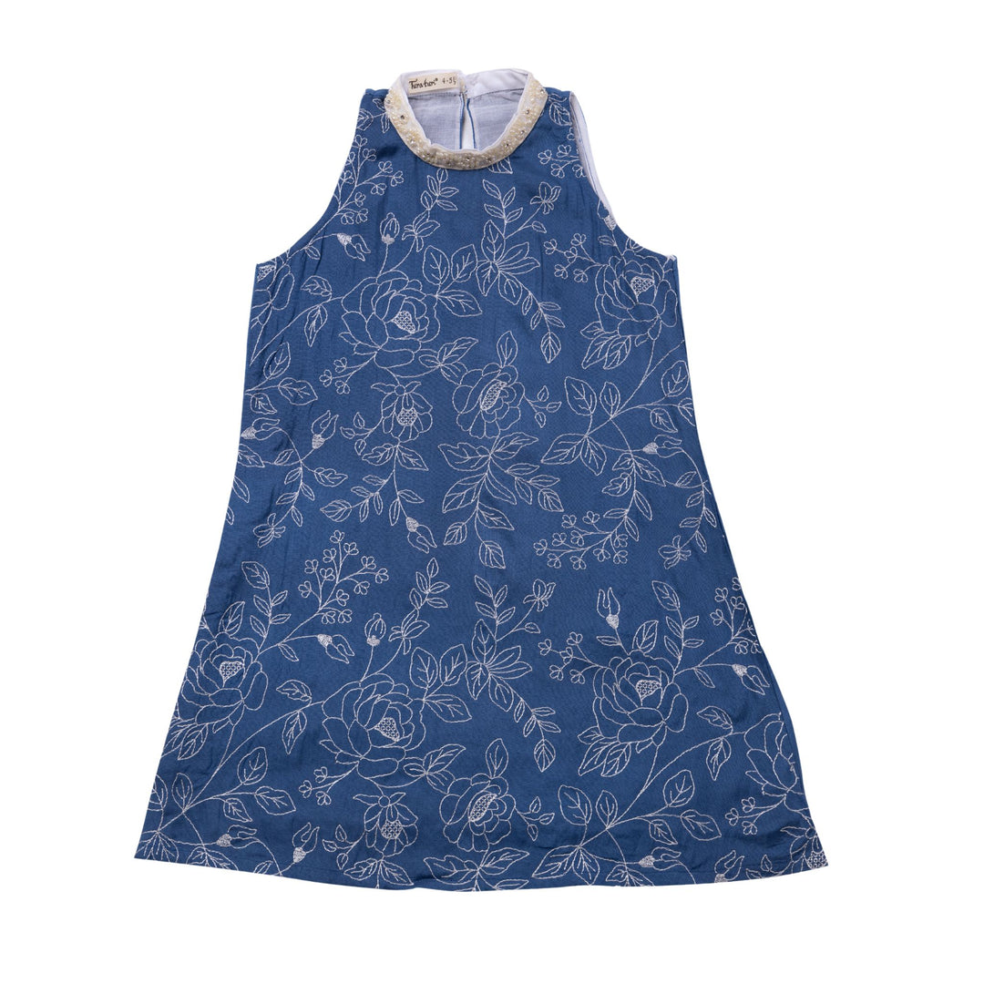 Embroidered Girls Kurta &amp; Palazzo Pants | Blue Rose