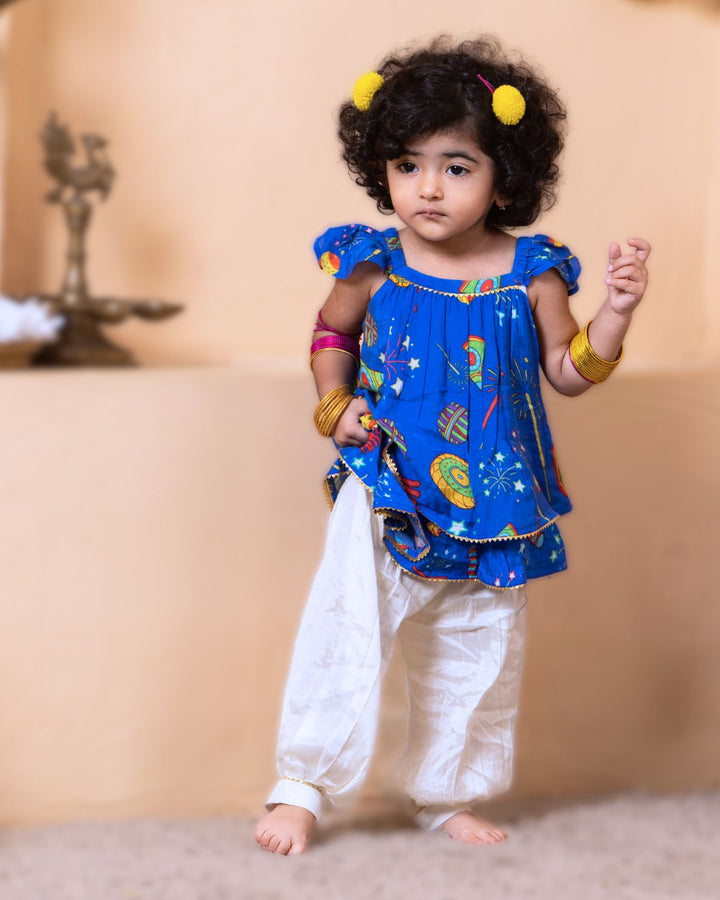 Viscose Silk Girls Kurti - Pleated Dhoti Pant | Phooljhari