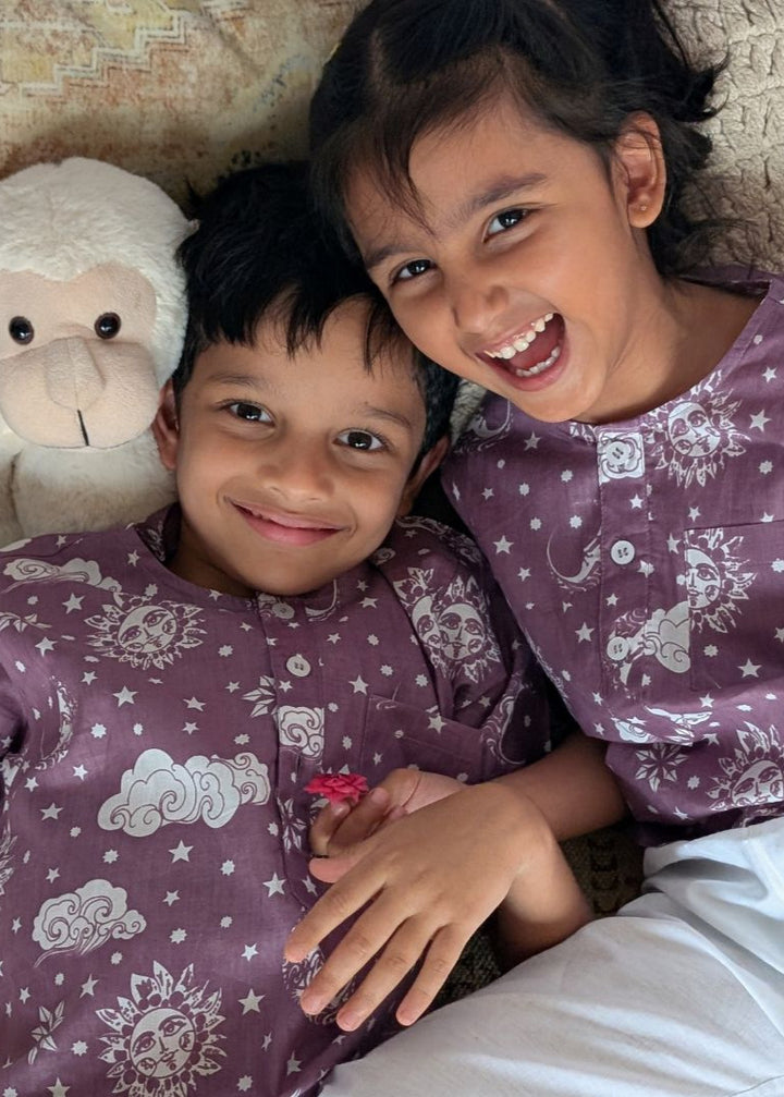 Cotton Night Suit for Kids | Nayantaara Mauve