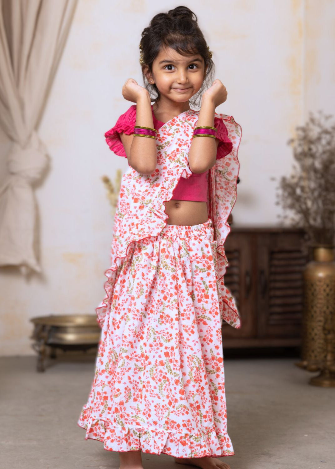 Prestitched Malmal Saree for Girls | Bougainvillea