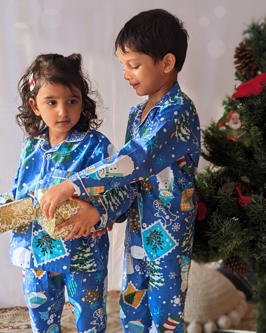 Cotton Night Suit for Kids | Jingle Bells - Blue