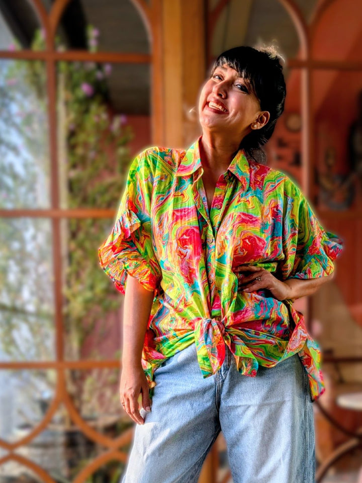 Holi print Kaftan Shirt for Girls, Women | Neon Holi
