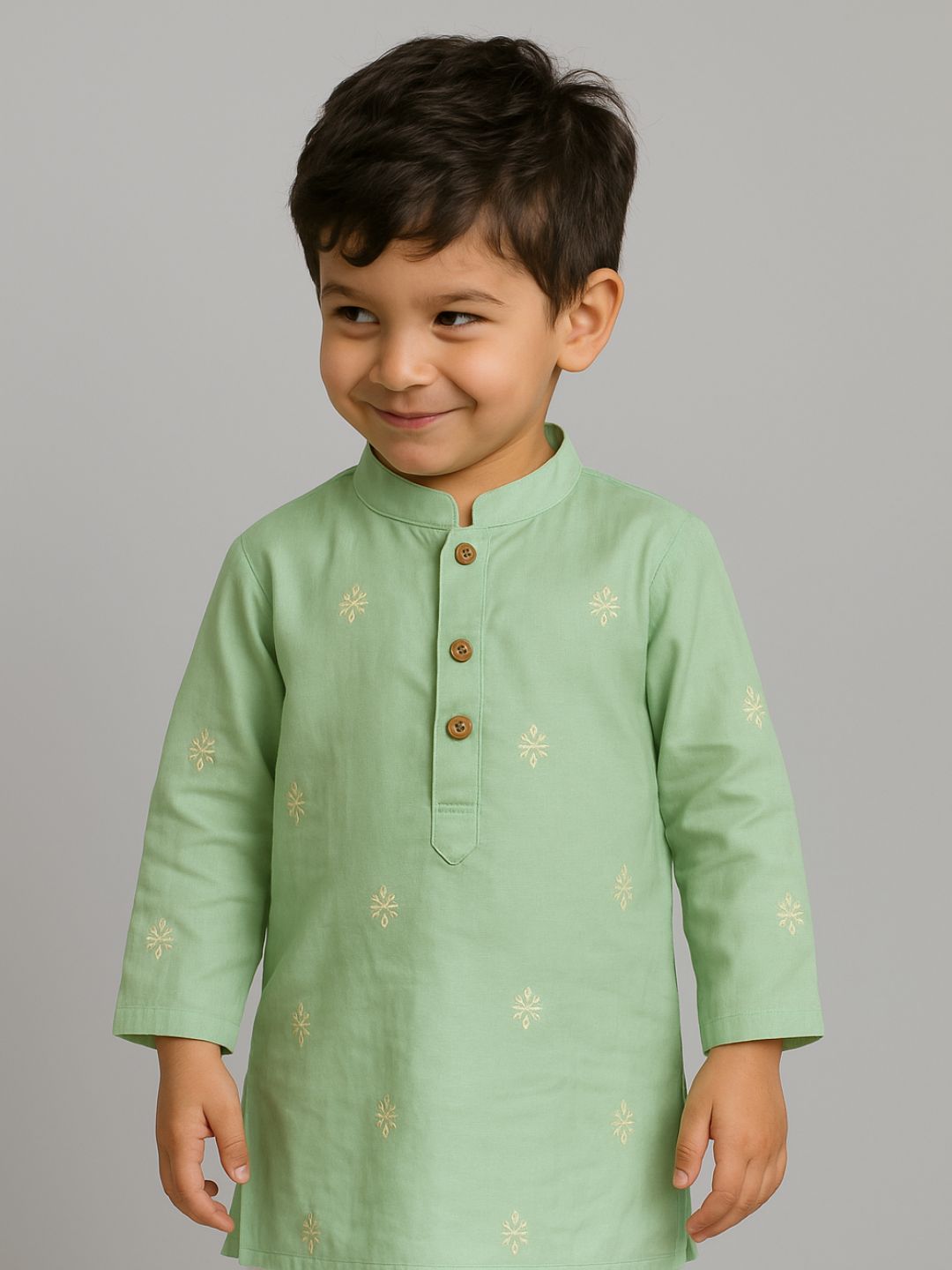 Embroidered Silk Kurta for Boys, Men | Misty Jade Green