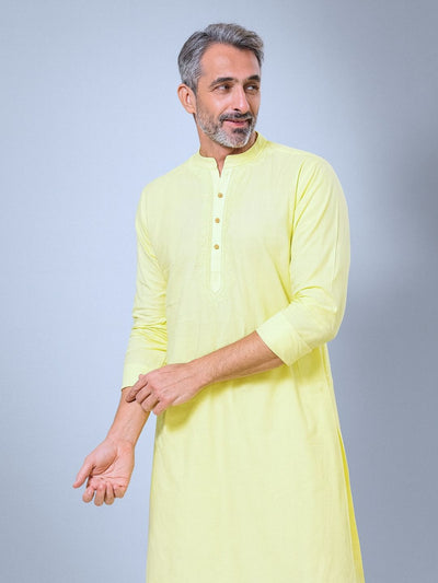 Embroidered Cotton Men's Kurta | Pastel Yellow