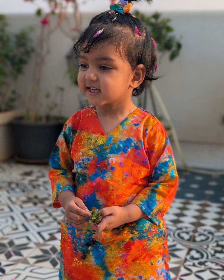 Holi print Cotton Kurta for Girls, Women | Gulaal
