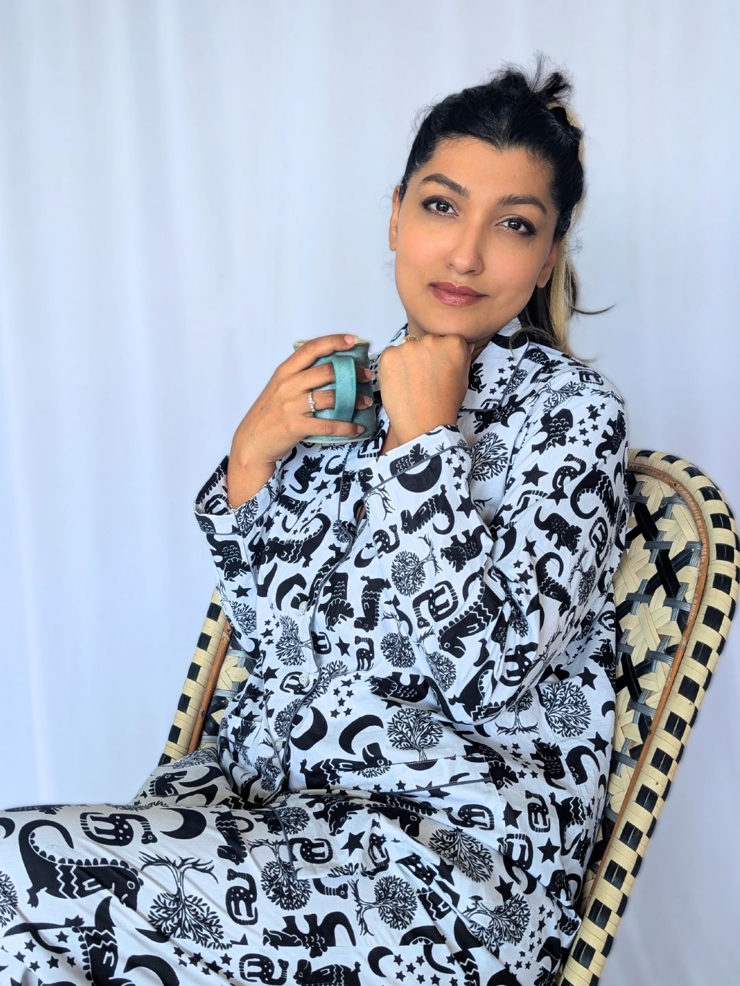 Dinosaur Dancing women’s cotton night suit – soft printed sleepwear by Tura Turi