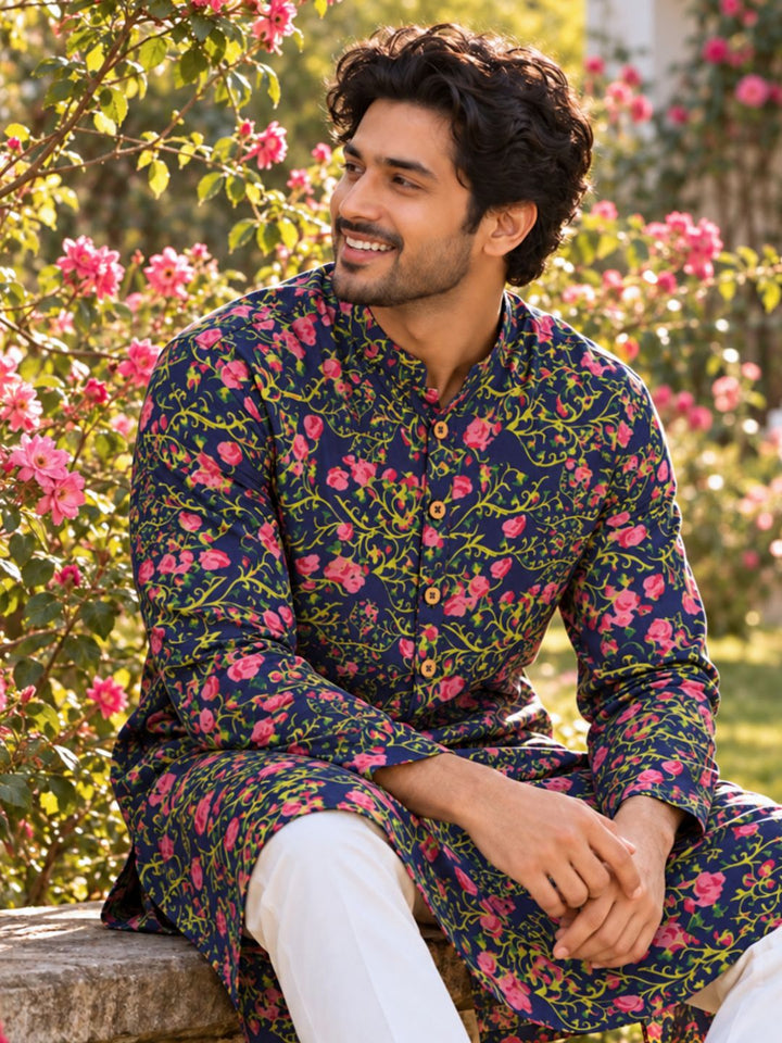 Festive Cupro Silk Kurta for Men | Midnight Rose