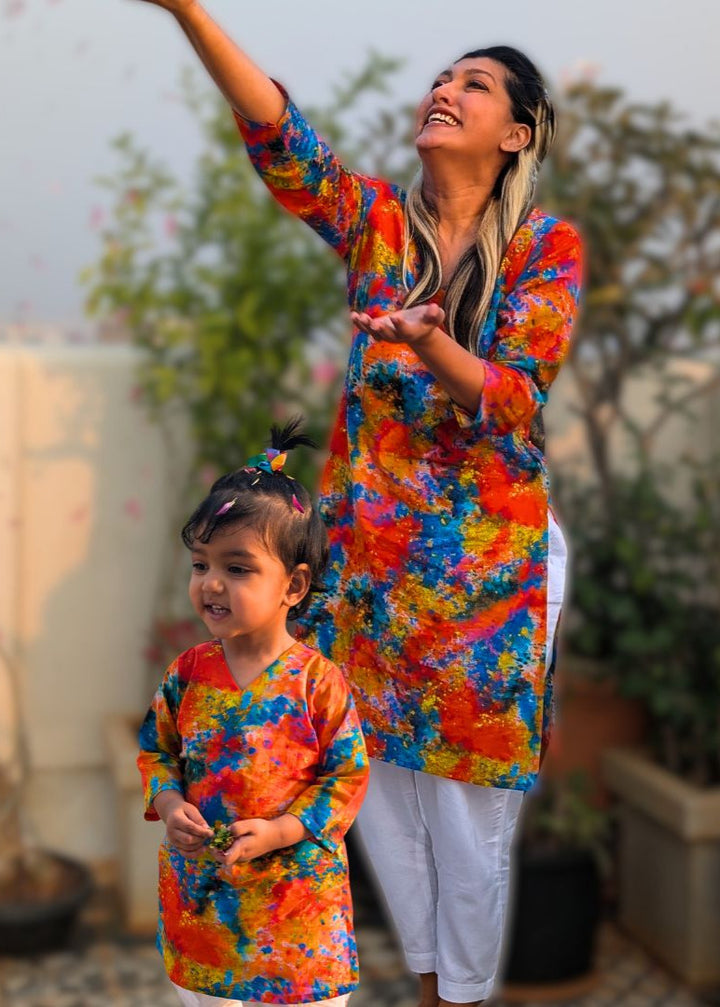 Holi print Cotton Kurta for Girls, Women | Gulaal