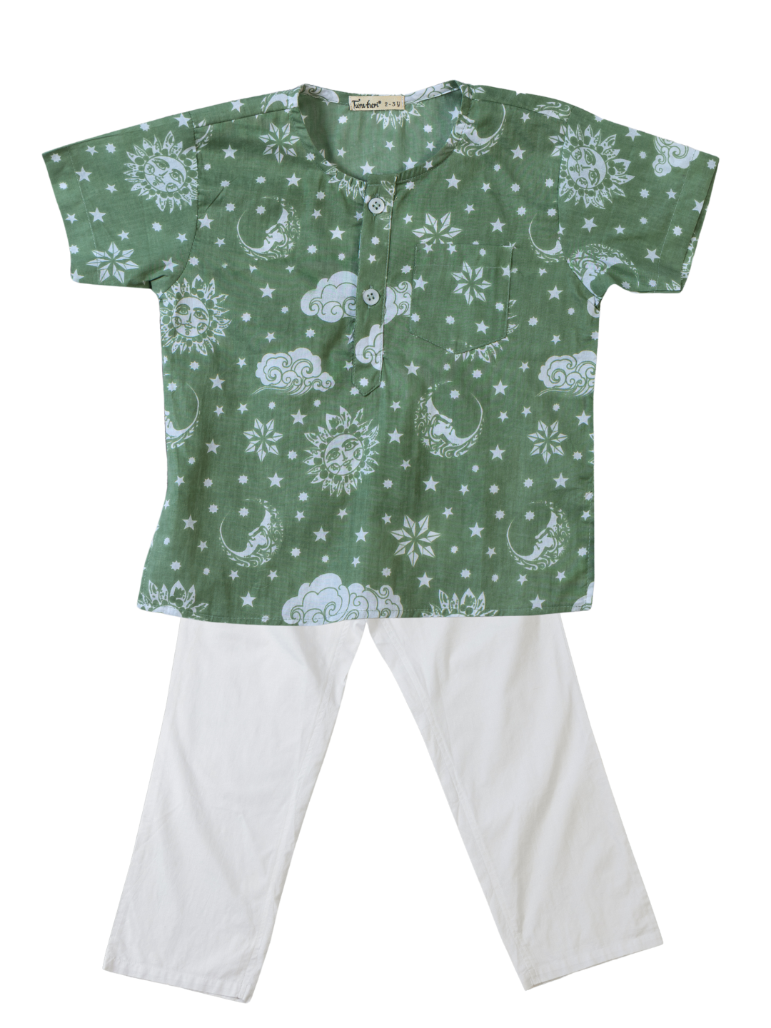 Cotton Night Suit for Kids | Nayantaara Sage Green