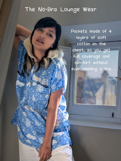Women's Cotton 'No Bra' Night Suit | Nayantaara Blue