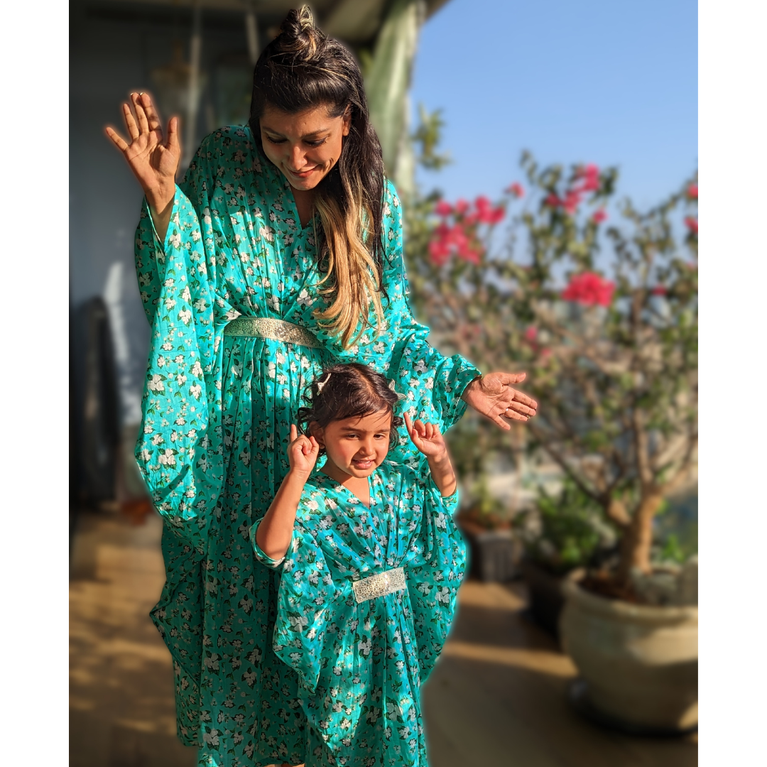 Turquoise Jasmine flowing cotton kaftan dress – soft elegant fashion
