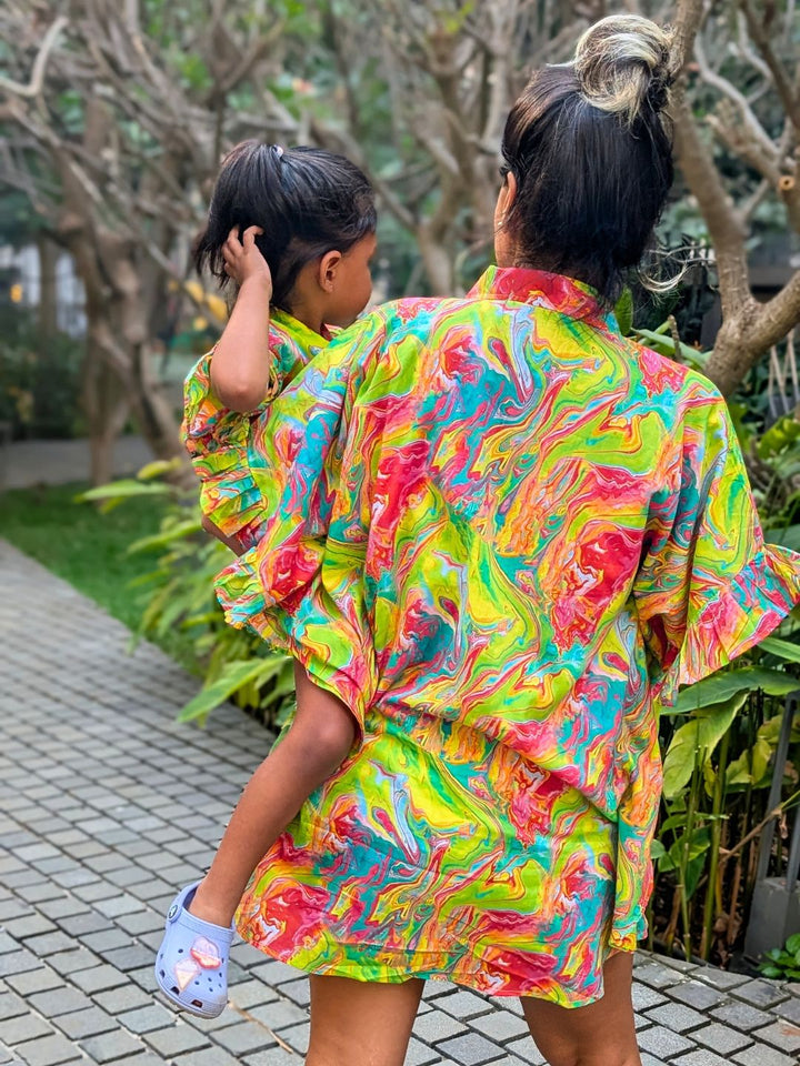 Holi print Kaftan Shirt for Girls, Women | Neon Holi