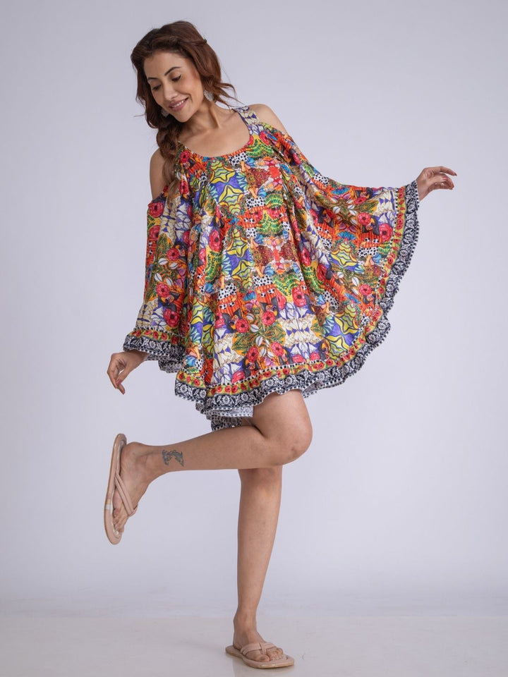 Women’s Cotton Cold-Shoulder Kaftan Dress – Ruby Print | Bold Summer Style by Tura Turi