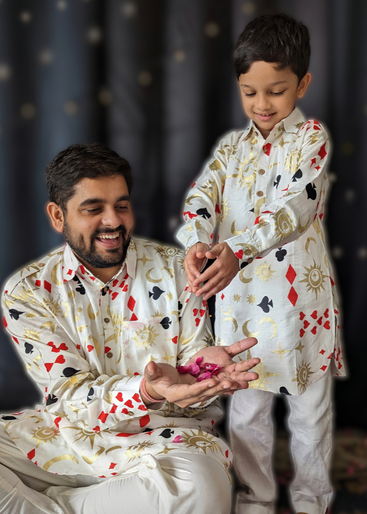 white pathani poker theme cards taash print 