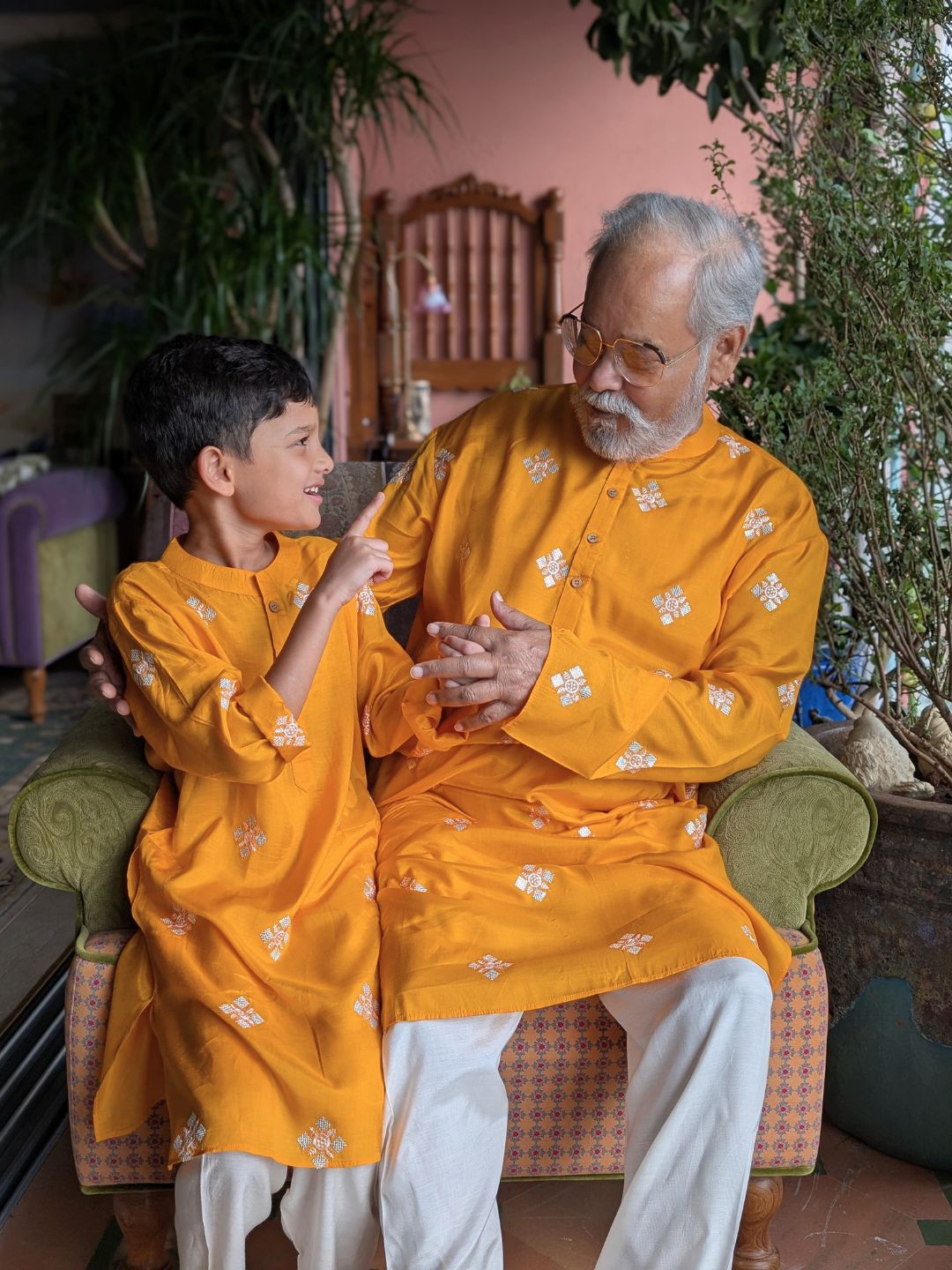 Embroidered Viscose Silk Kurta for Boys, Men | Kesar Yellow