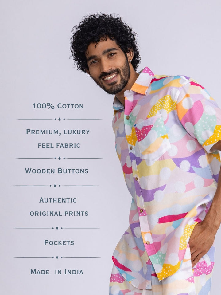 Men’s Cotton Shirt &amp; Shorts Set | Pastel Polka