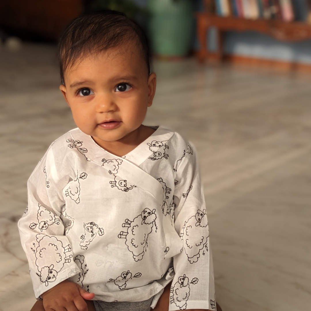 white newborn baby muslin jhabla 