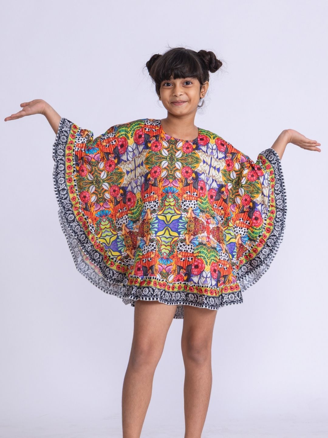 Girls' Kaftan Poncho Top – Ruby Print | Vibrant Summer Style by Tura Turi