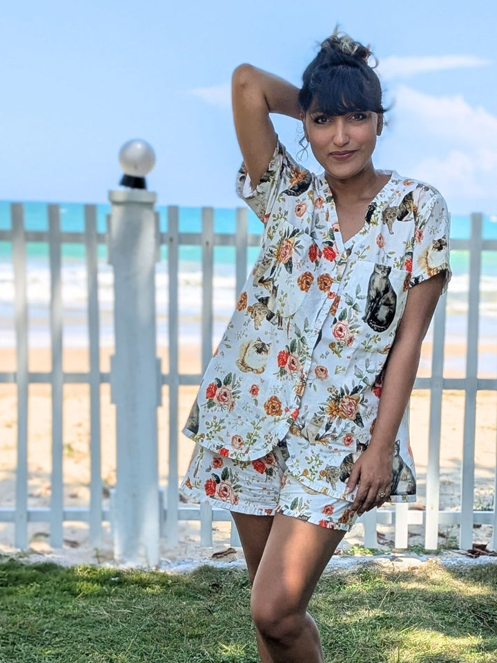 floral printed cotton summer wear in white with roses