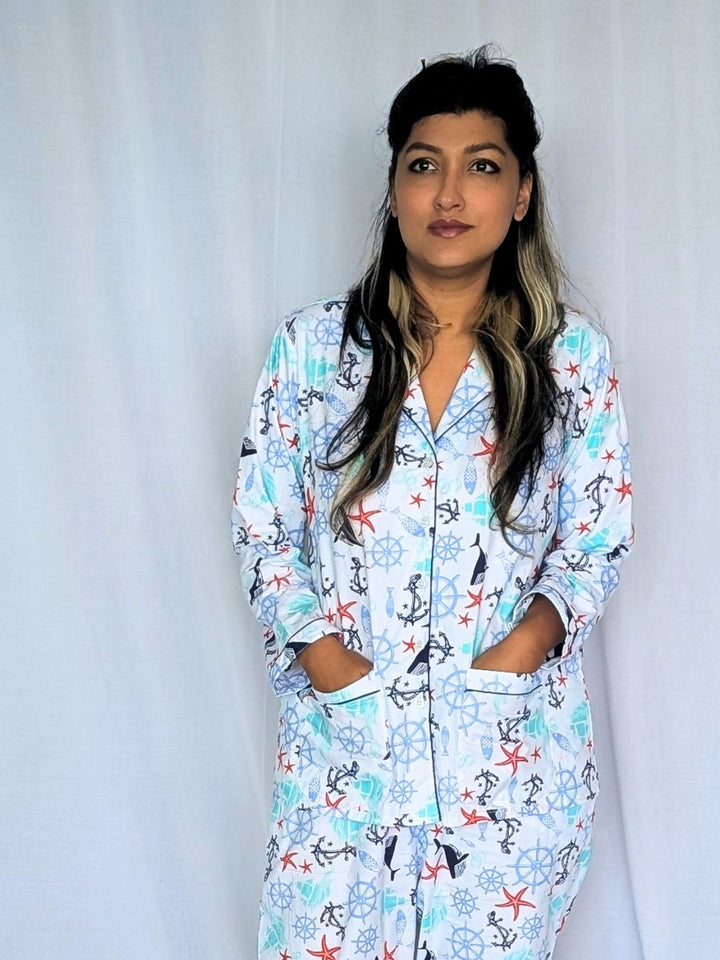 Nautical theme women’s cotton night suit – breathable cotton nightwear