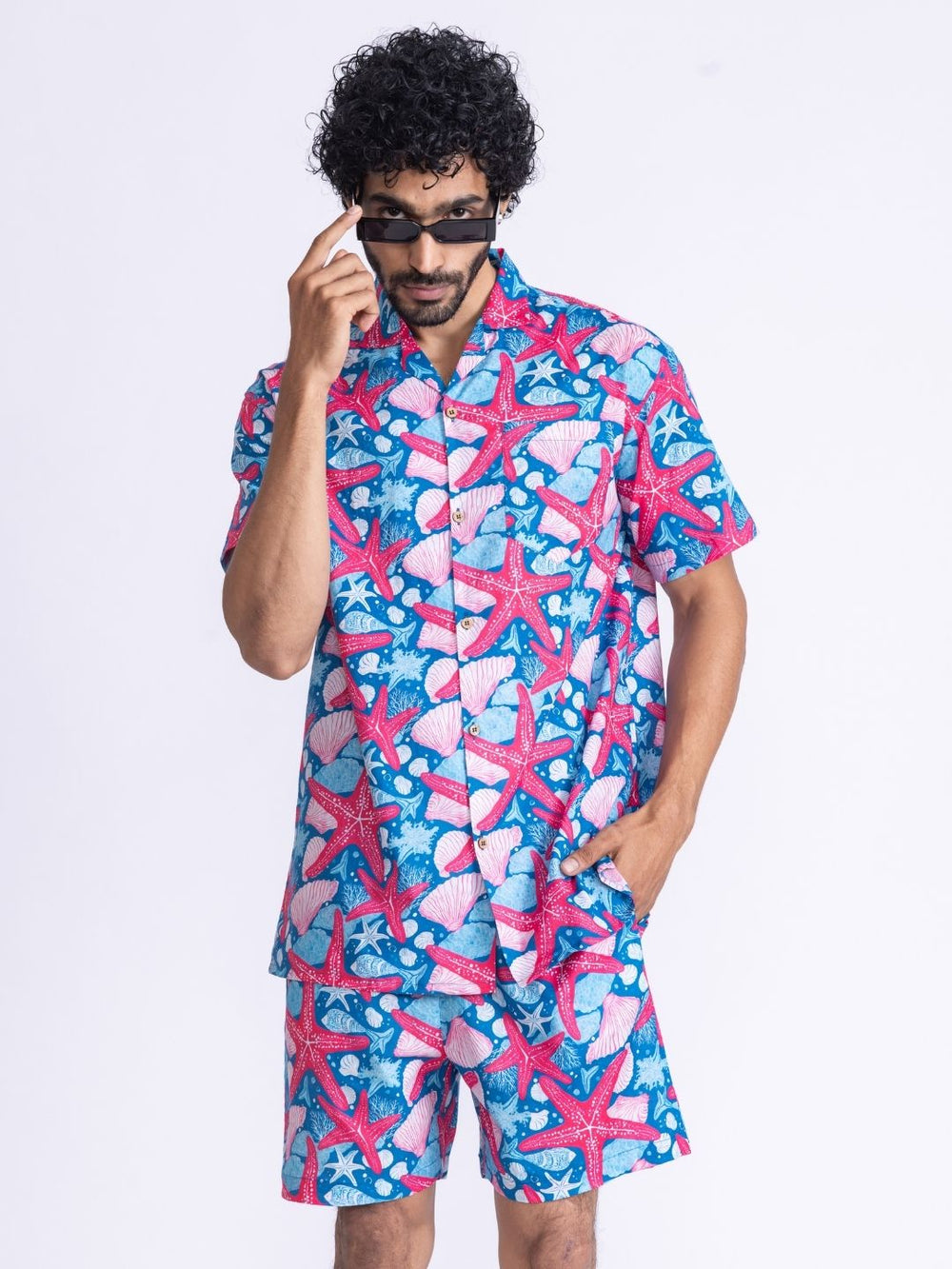 Men’s Cotton Shirt & Shorts Set – Starfish Print | Summer Co-ord by Tura Turi