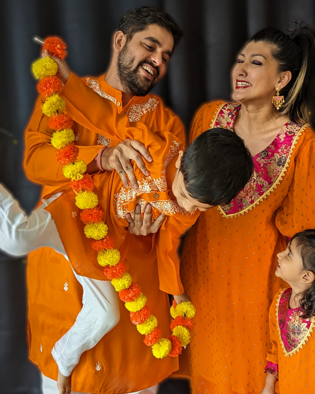 Orange Georgette Kurta with Pink Palazzo Pants | Girls &amp; Women